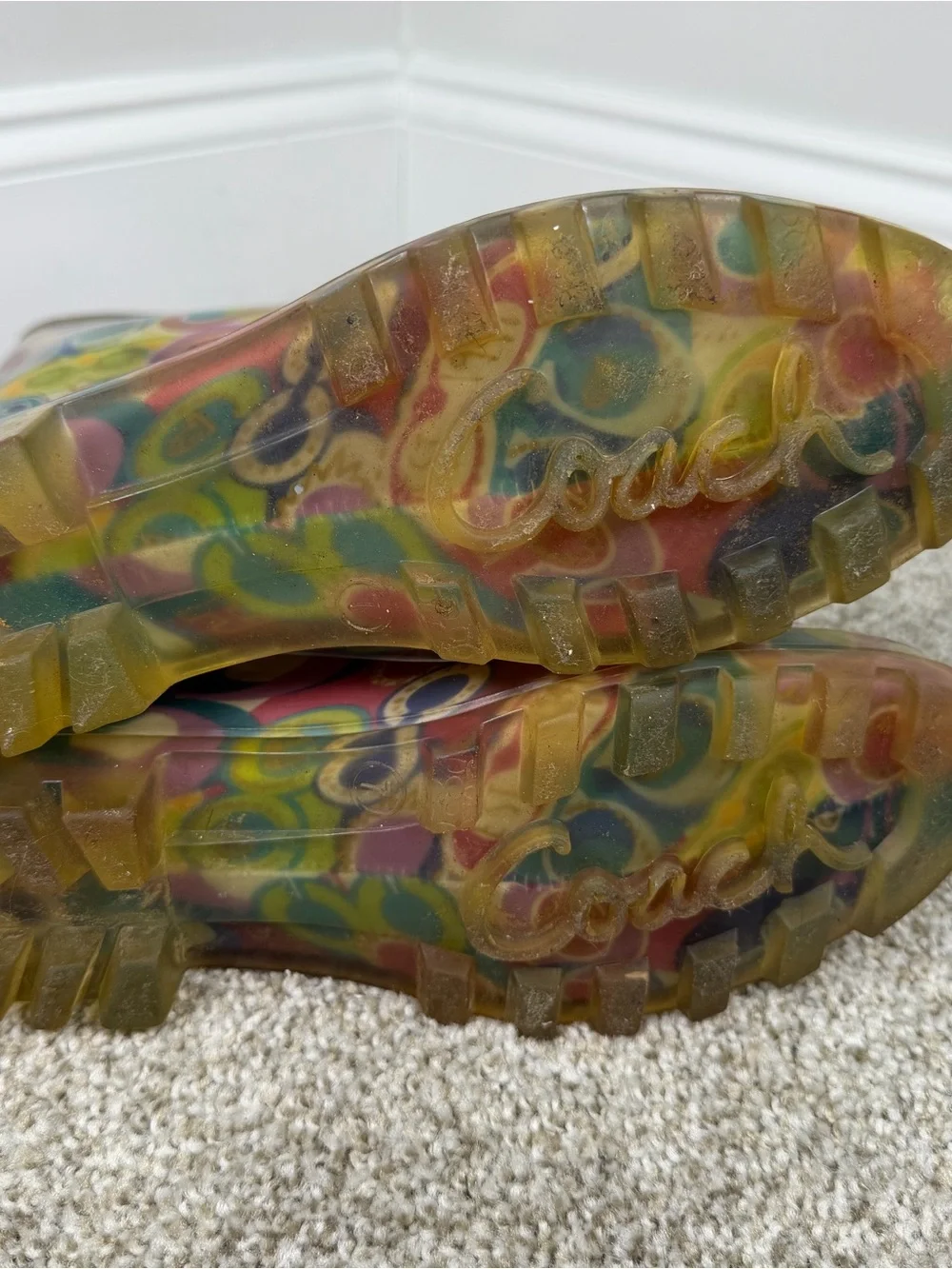 Coach Poppy Signature Logo Print Rain Boots Women’s Size 7 Multicolor Rubber